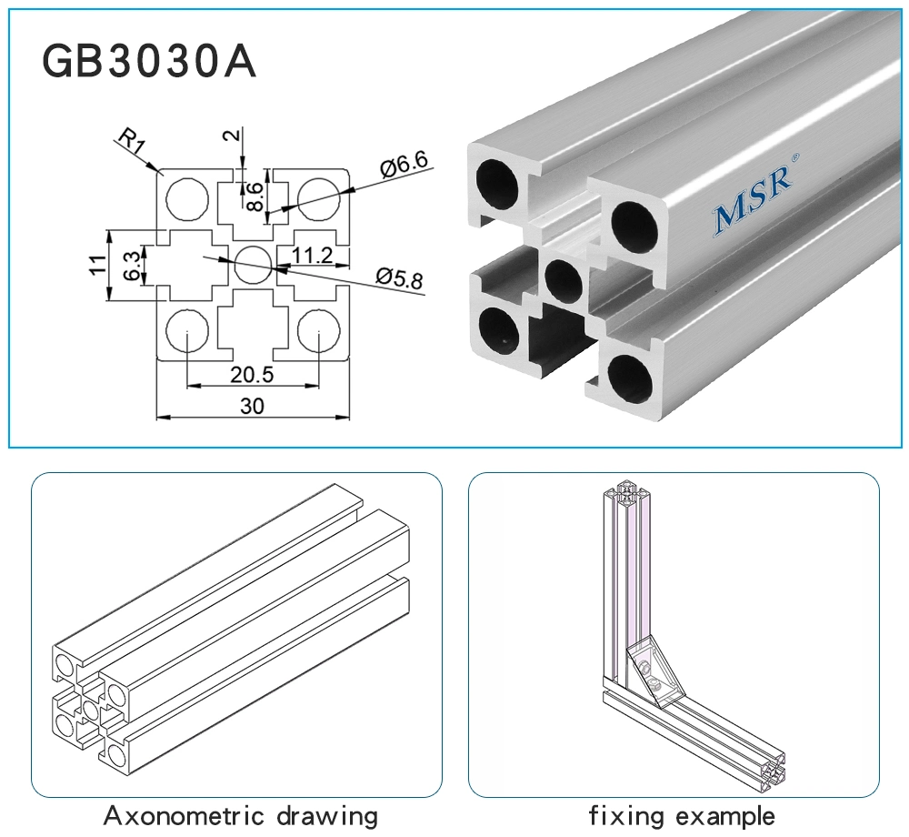 Chinese Manufacturer OEM ODM 30X30 Square Impact Aluminum Extrusion with Anodized Surface Aluminium 6105 T5 for Machine/Assemble Line/Robot 3030 3060 3090